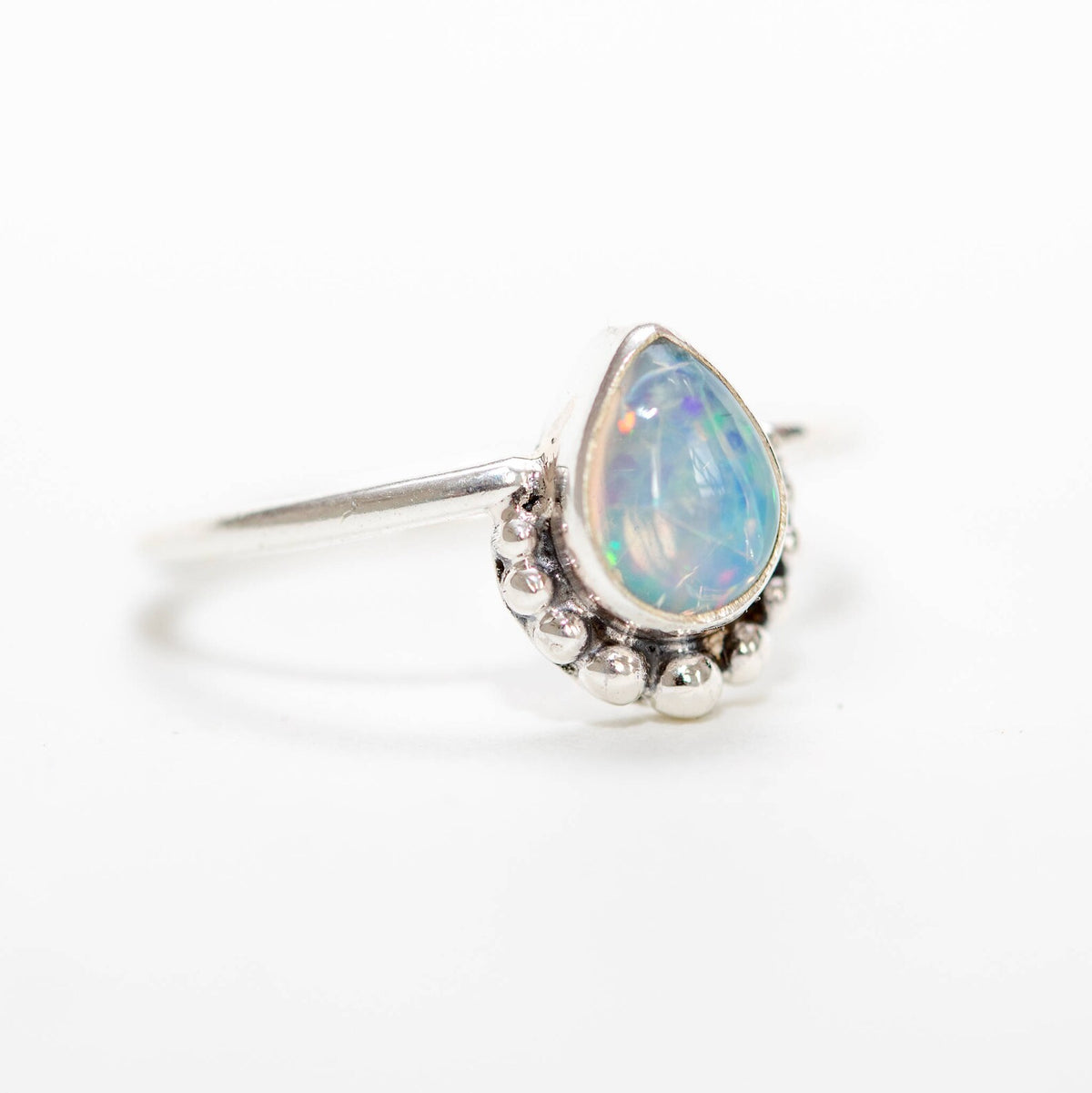 Silver Opal Ring, Pear Opal Stack Ring