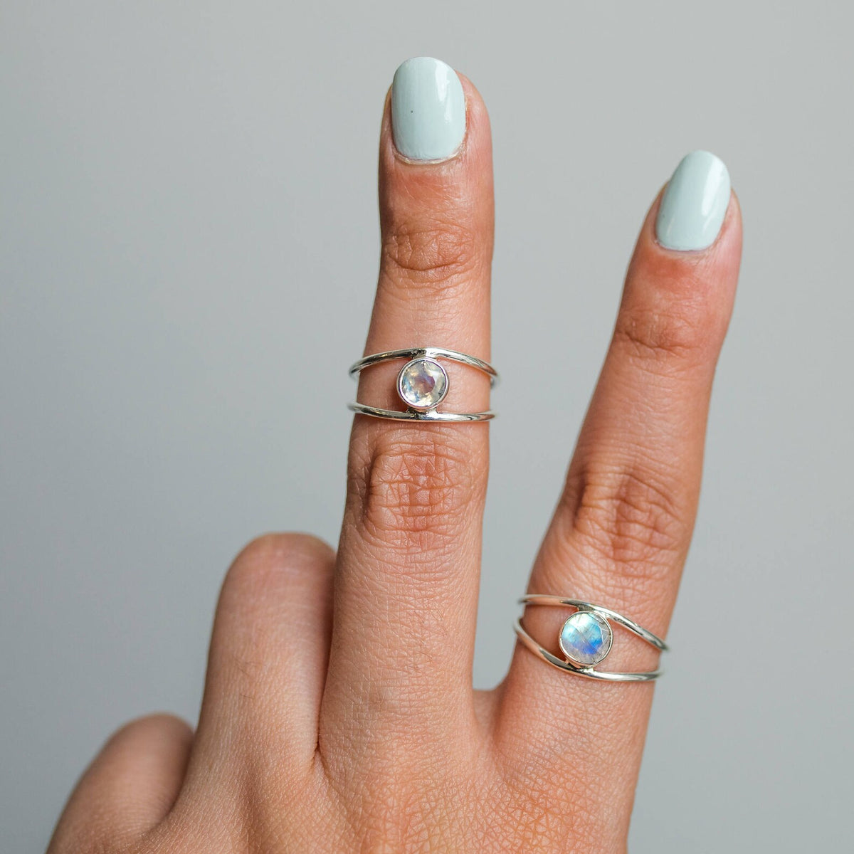 Faceted Moonstone Ring, Delicate Silver Ring