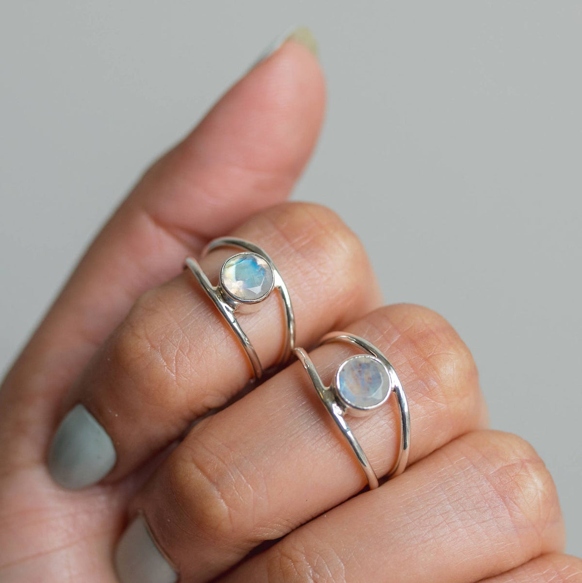 Faceted Moonstone Ring, Delicate Silver Ring