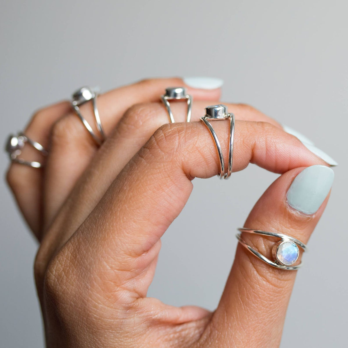 Faceted Moonstone Ring, Delicate Silver Ring