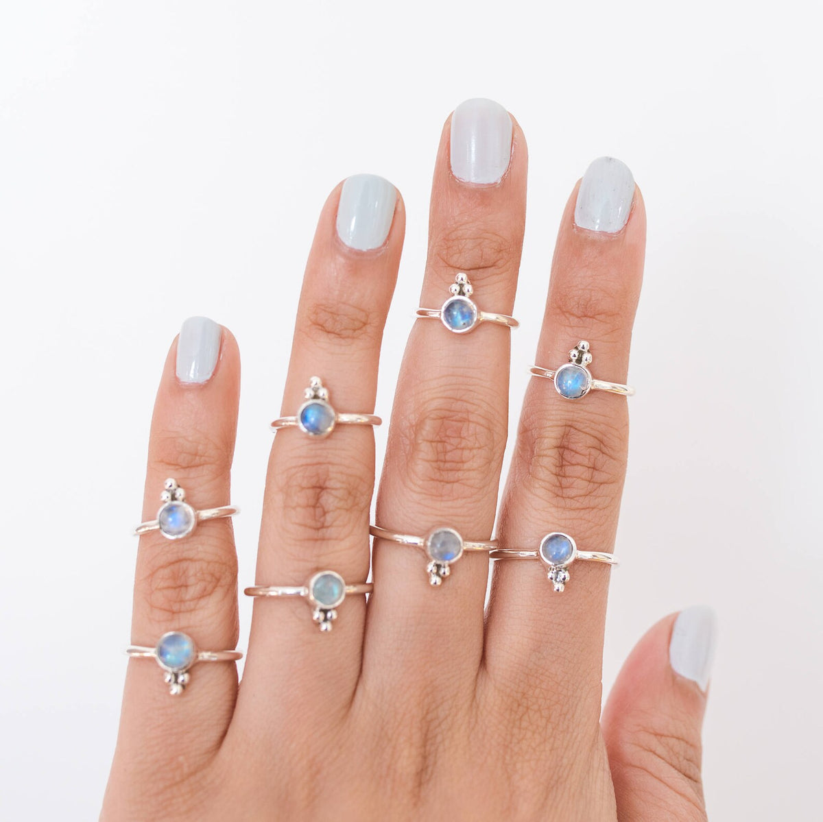 Tiny Moonstone Ring, Round Blue Moonstone Ring
