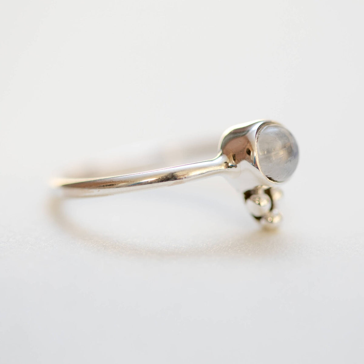 Tiny Moonstone Ring, Round Blue Moonstone Ring