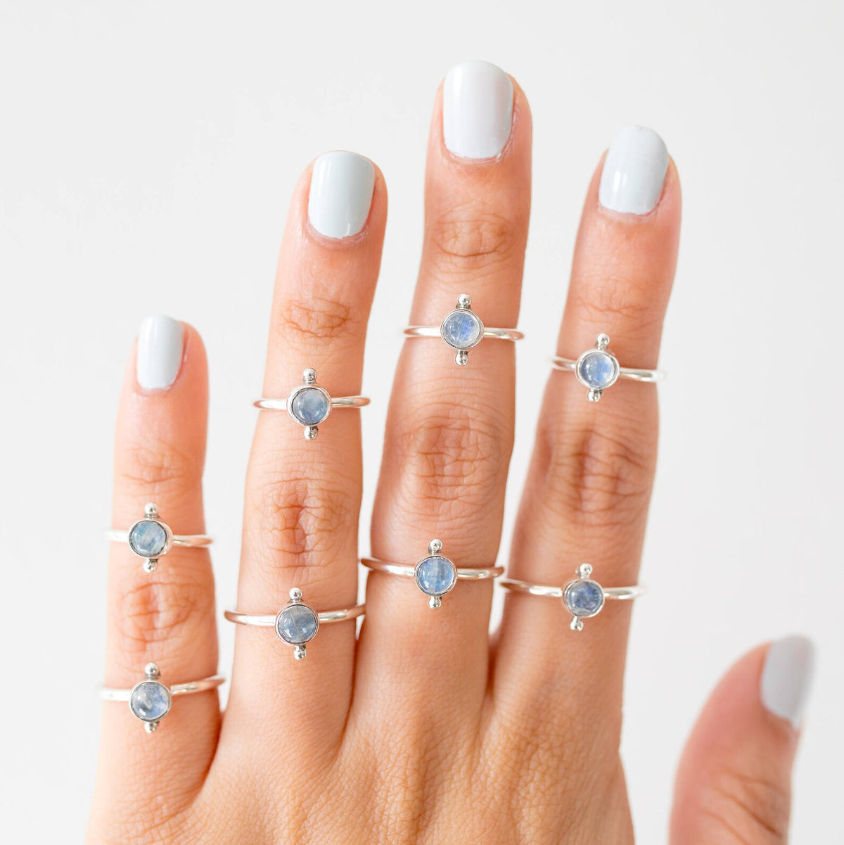 Round Moonstone Ring, Silver Dot Ring