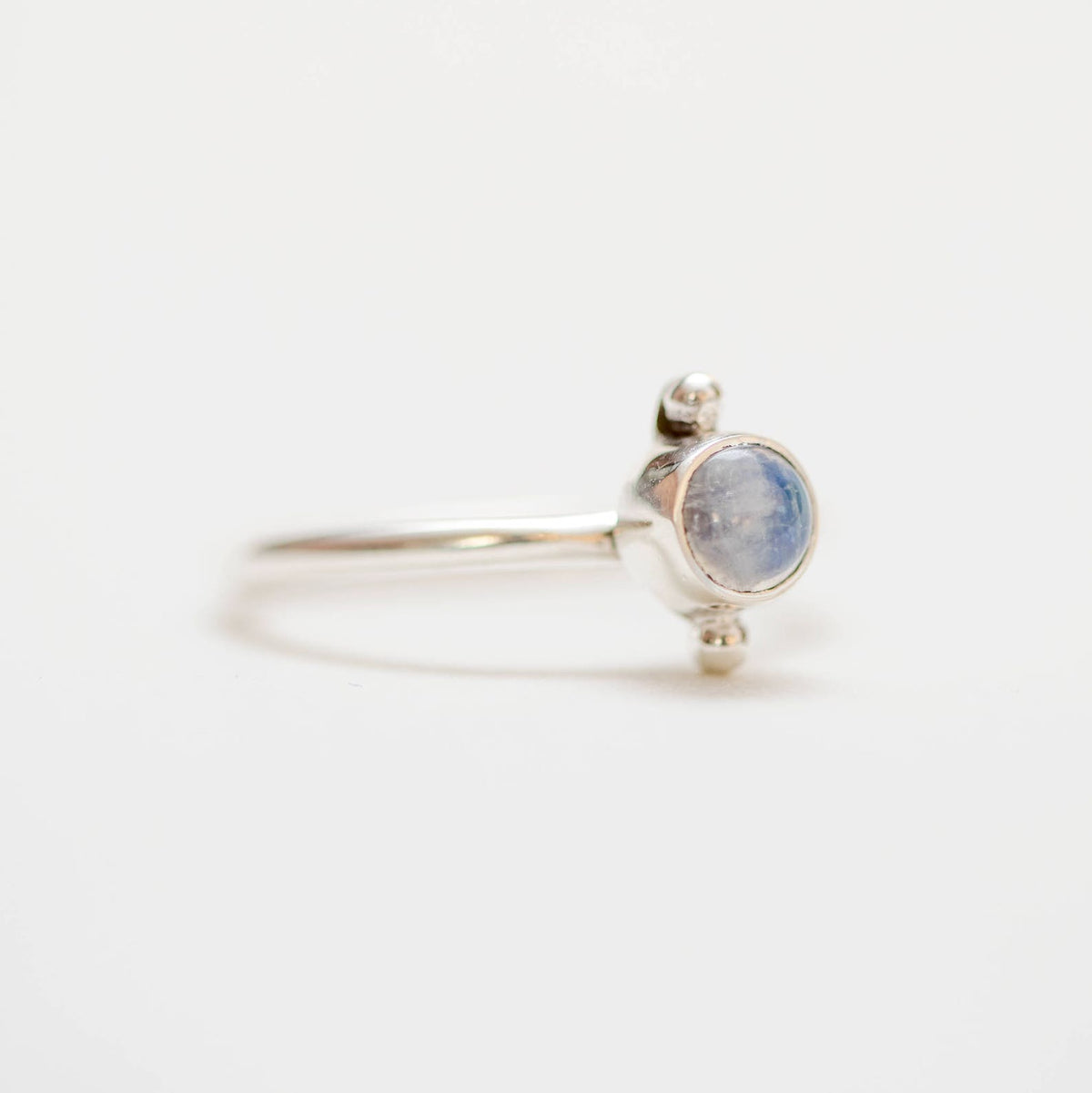 Round Moonstone Ring, Silver Dot Ring