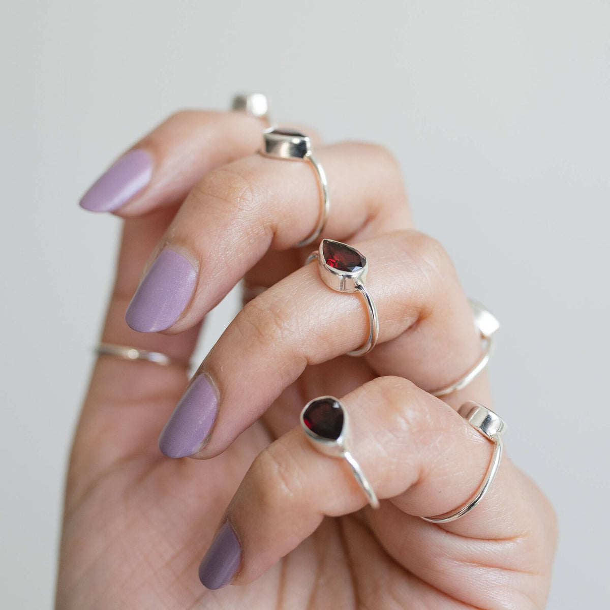 Minimalist Garnet Ring, Pear Garnet Birthstone Ring