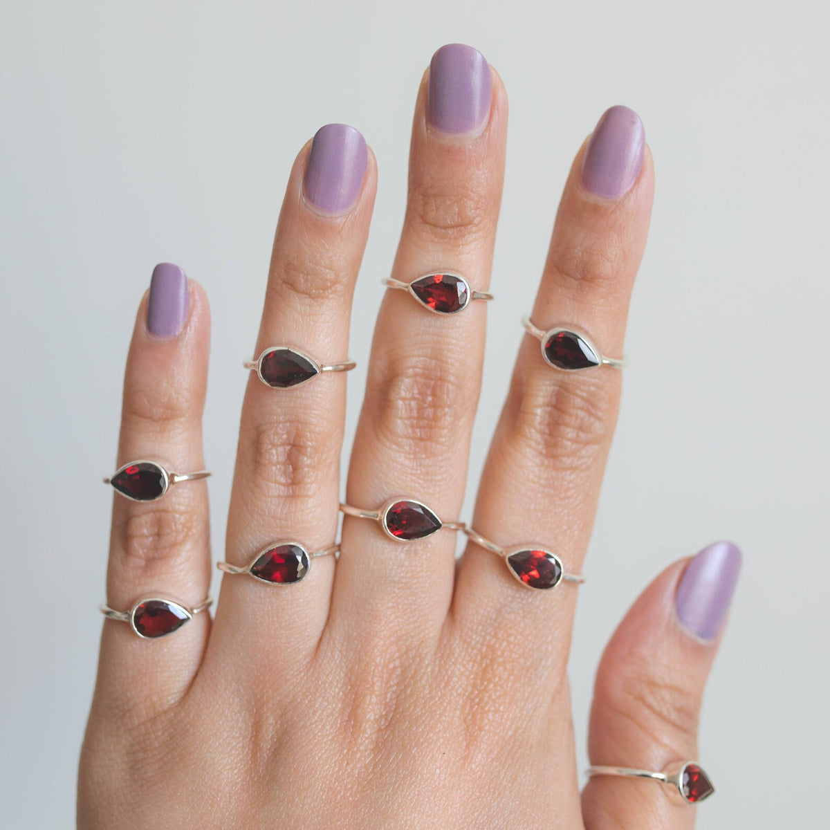 Minimalist Garnet Ring, Pear Garnet Birthstone Ring