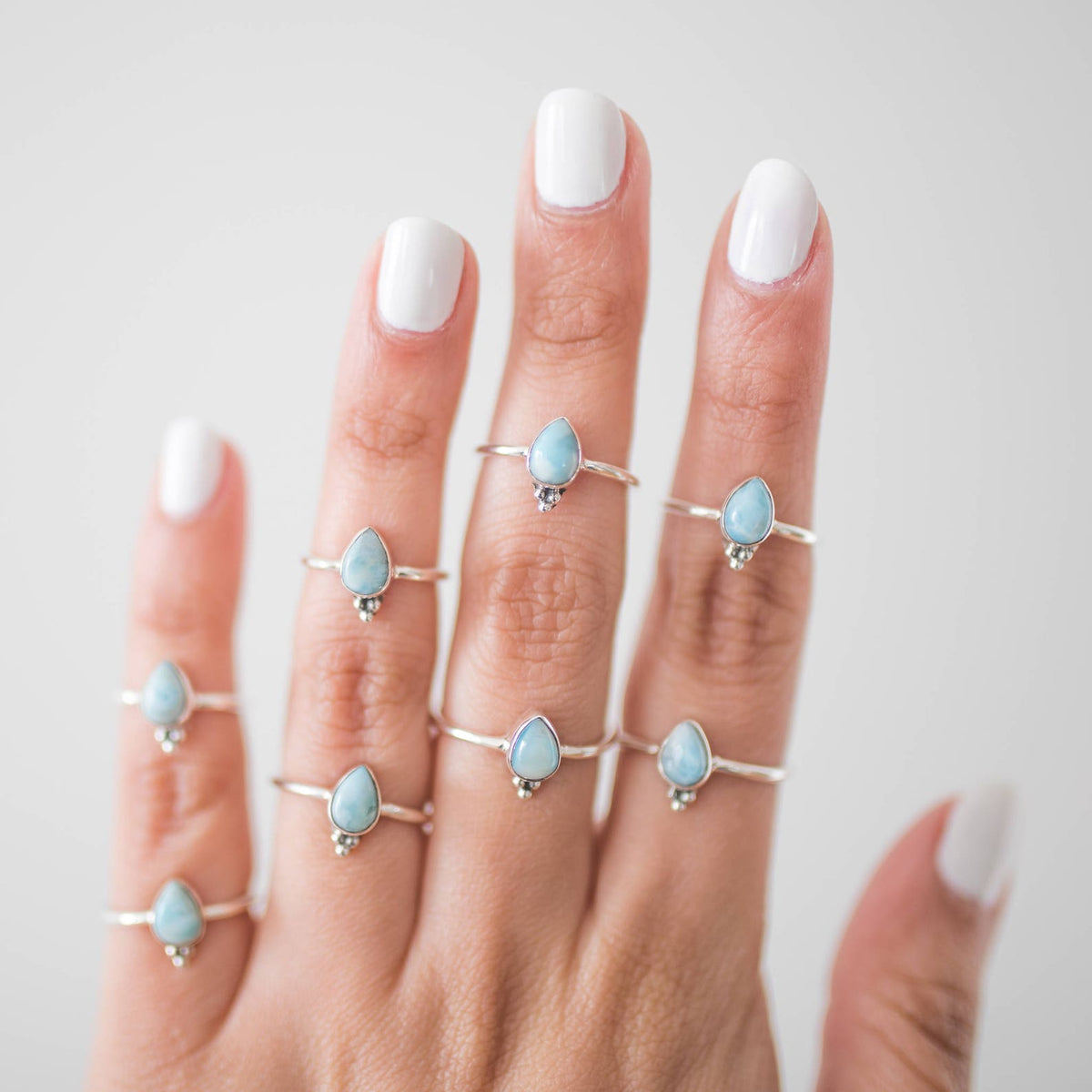 Dainty Larimar Ring, Pear Gemstone Ring
