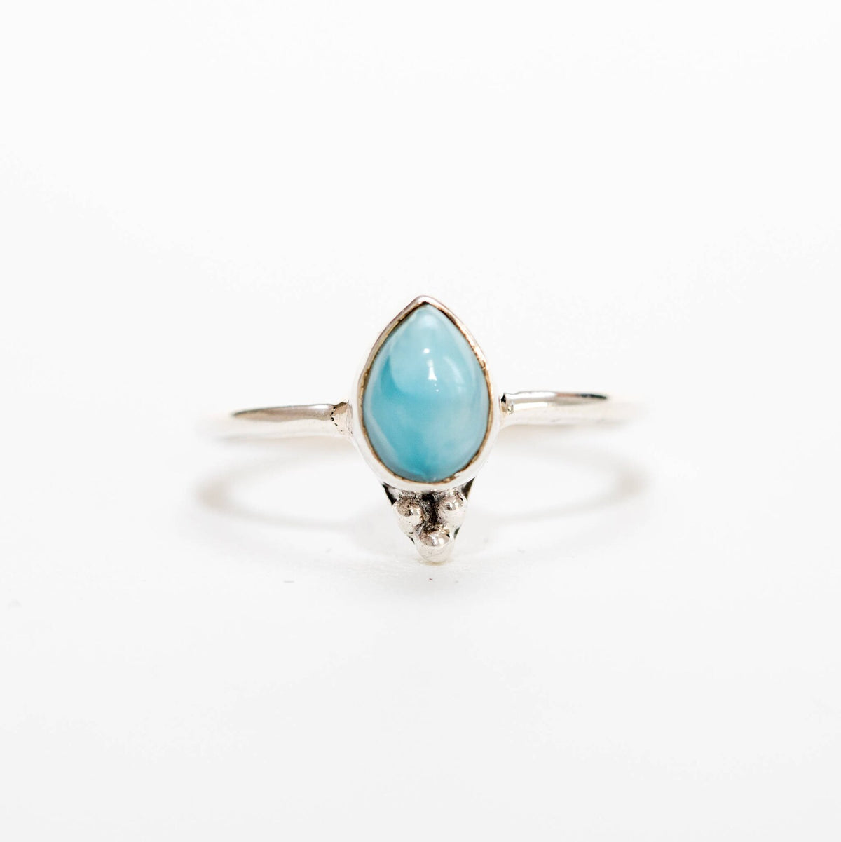 Dainty Larimar Ring, Pear Gemstone Ring