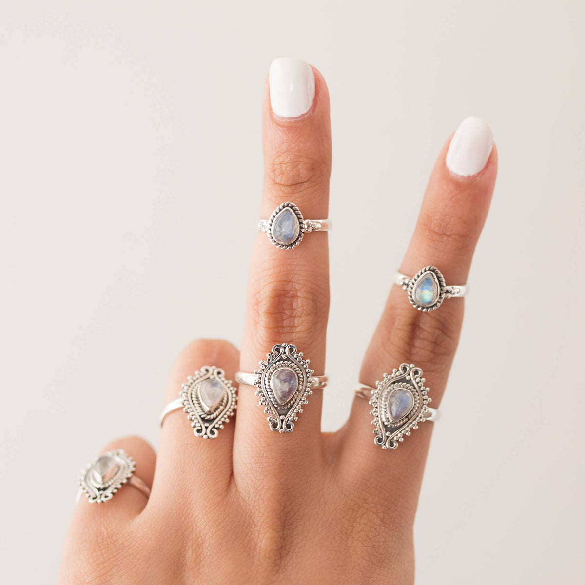 Moonstone Boho Rings, Teardrop Stone Ring
