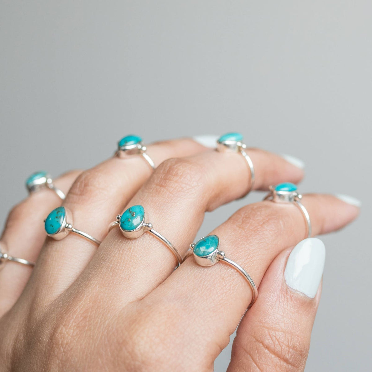 Pear Turquoise Ring, Minimalist Silver Ring