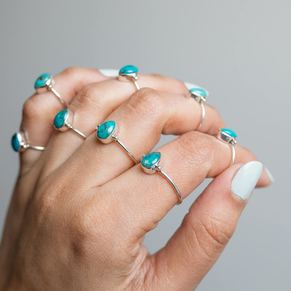 Pear Turquoise Ring, Minimalist Silver Ring