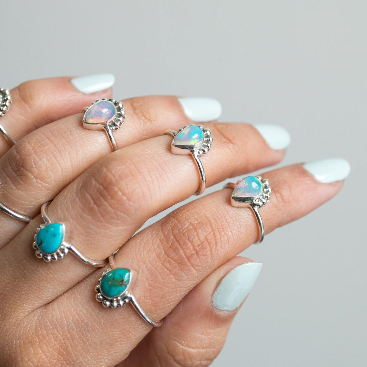 Silver Opal Ring, Pear Opal Stack Ring