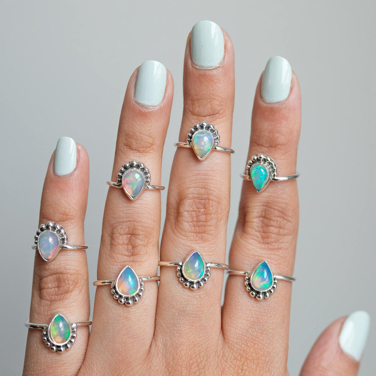 Silver Opal Ring, Pear Opal Stack Ring