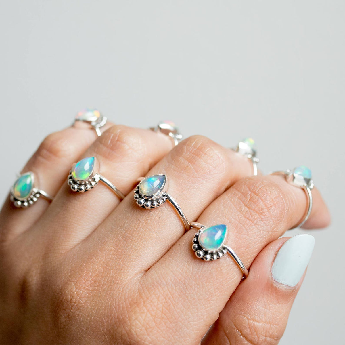 Silver Opal Ring, Pear Opal Stack Ring