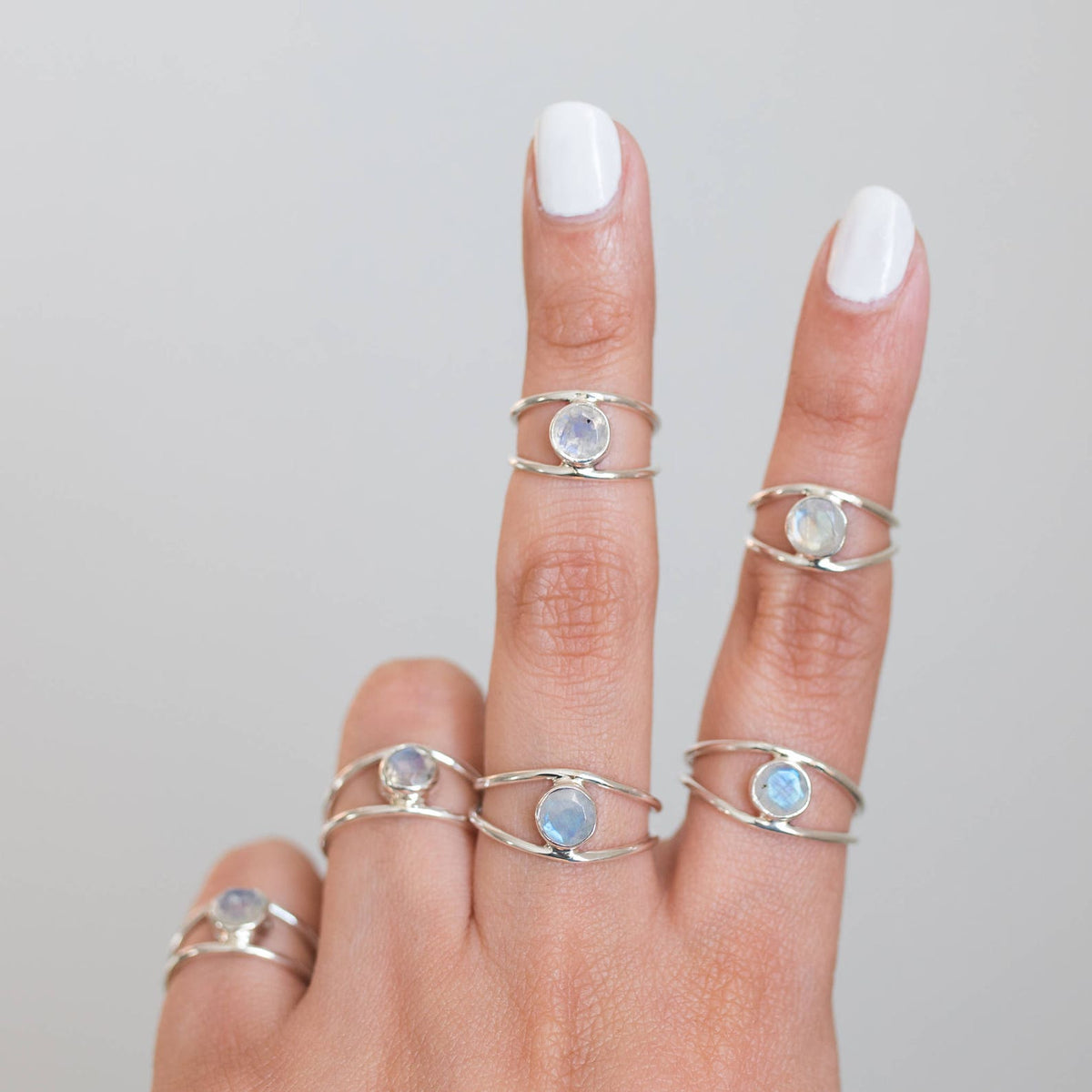 Faceted Moonstone Ring, Delicate Silver Ring