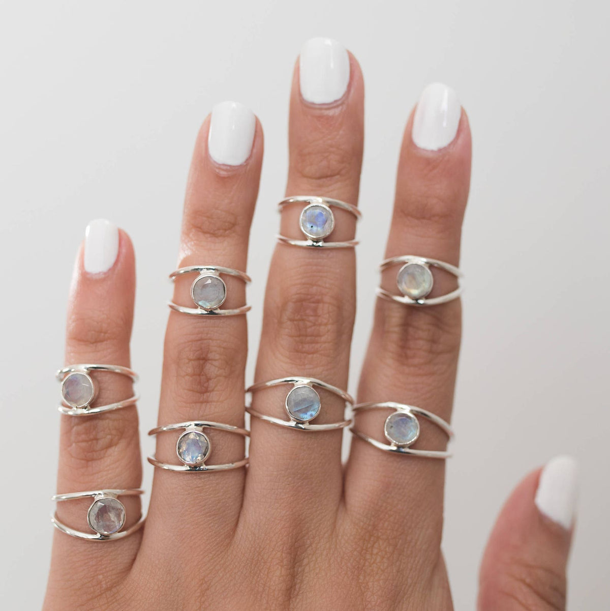 Faceted Moonstone Ring, Delicate Silver Ring