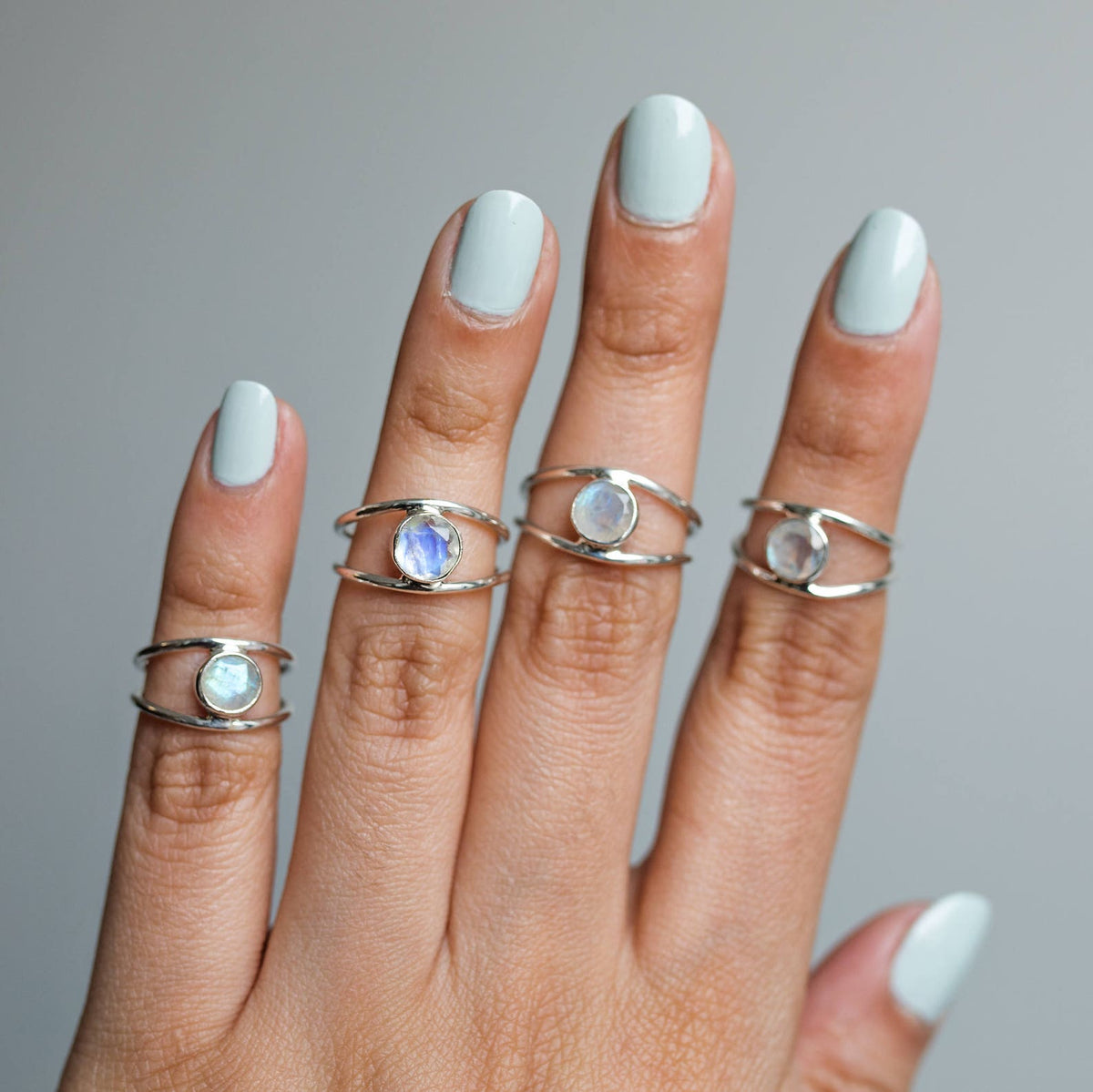 Faceted Moonstone Ring, Delicate Silver Ring