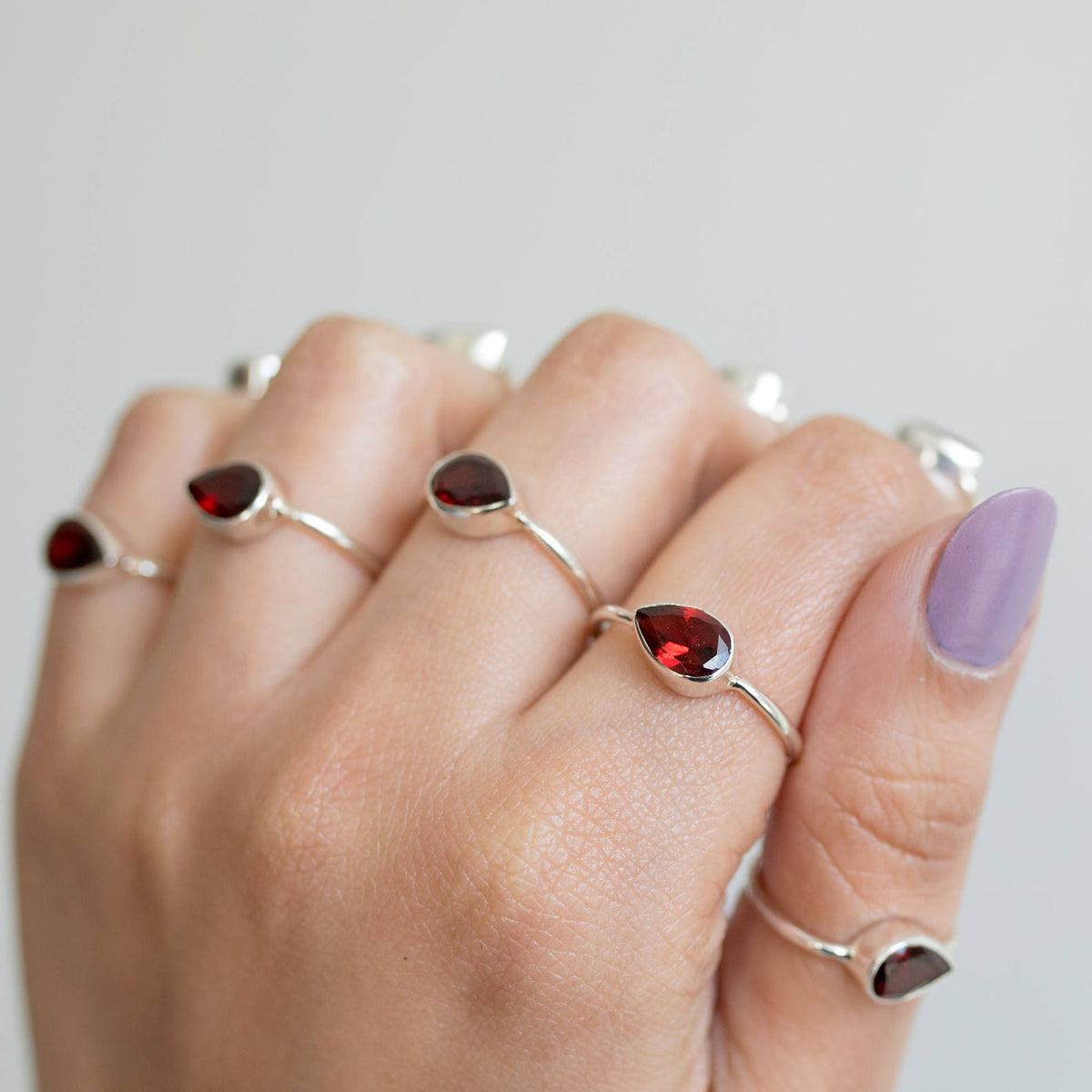 Minimalist Garnet Ring, Pear Garnet Birthstone Ring