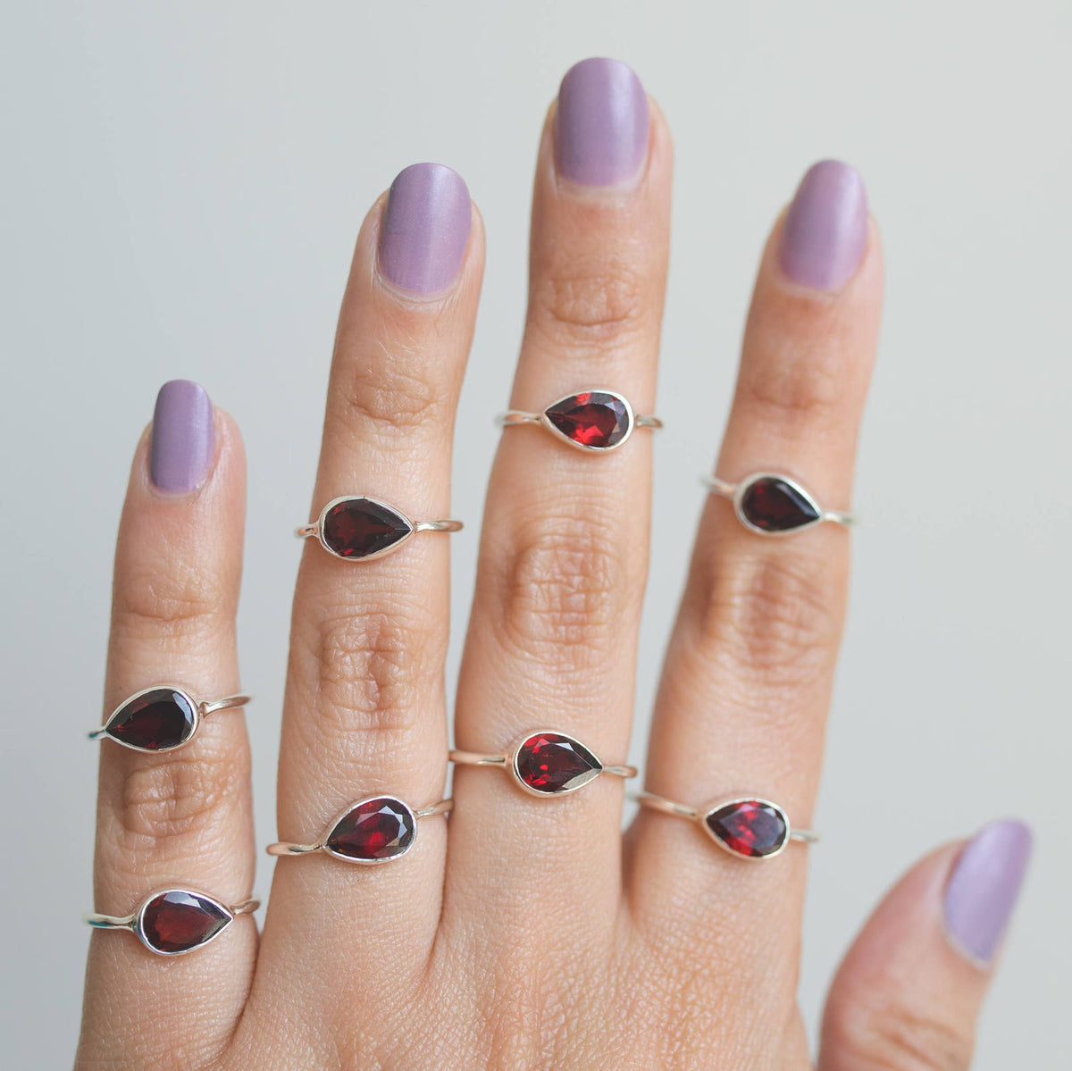 Minimalist Garnet Ring, Pear Garnet Birthstone Ring