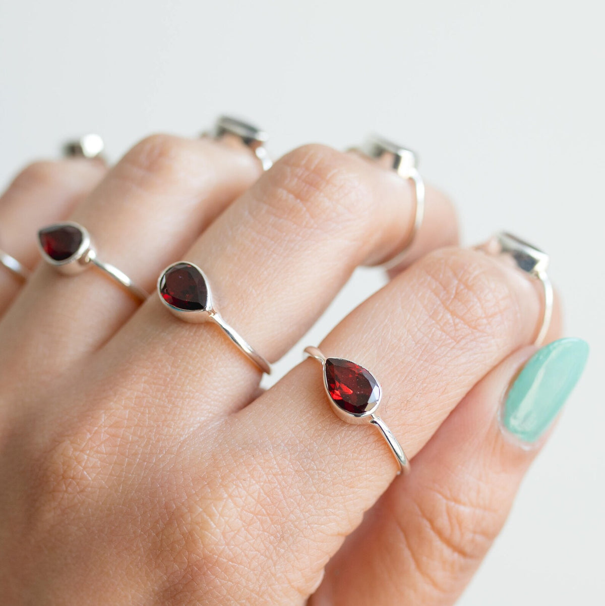 Minimalist Garnet Ring, Pear Garnet Birthstone Ring