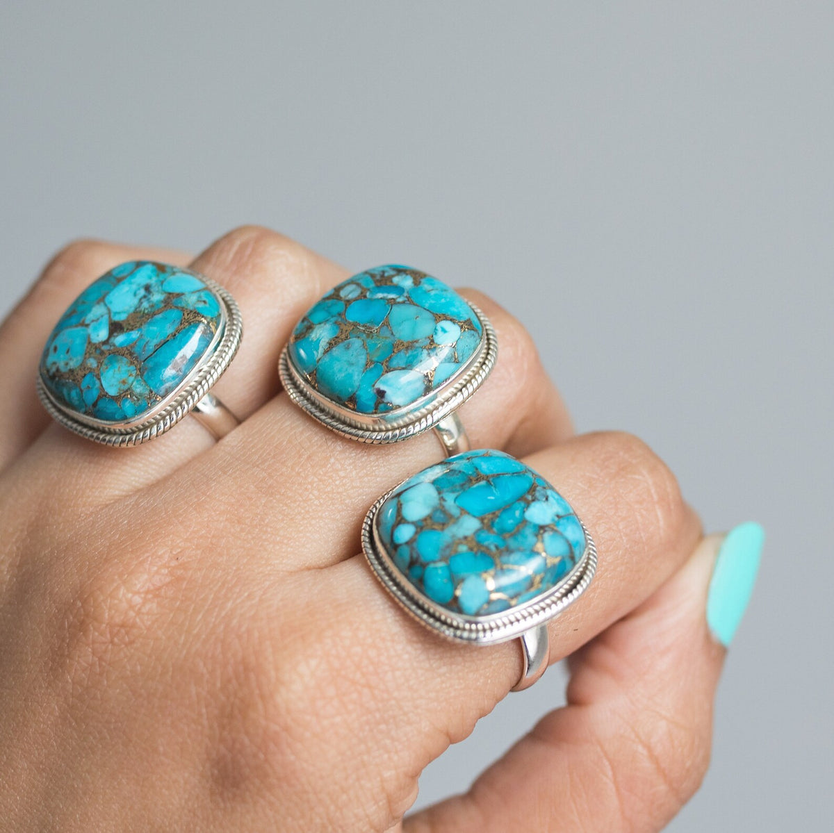 Chunky Turquoise Ring, Copper Turquoise Jewelry