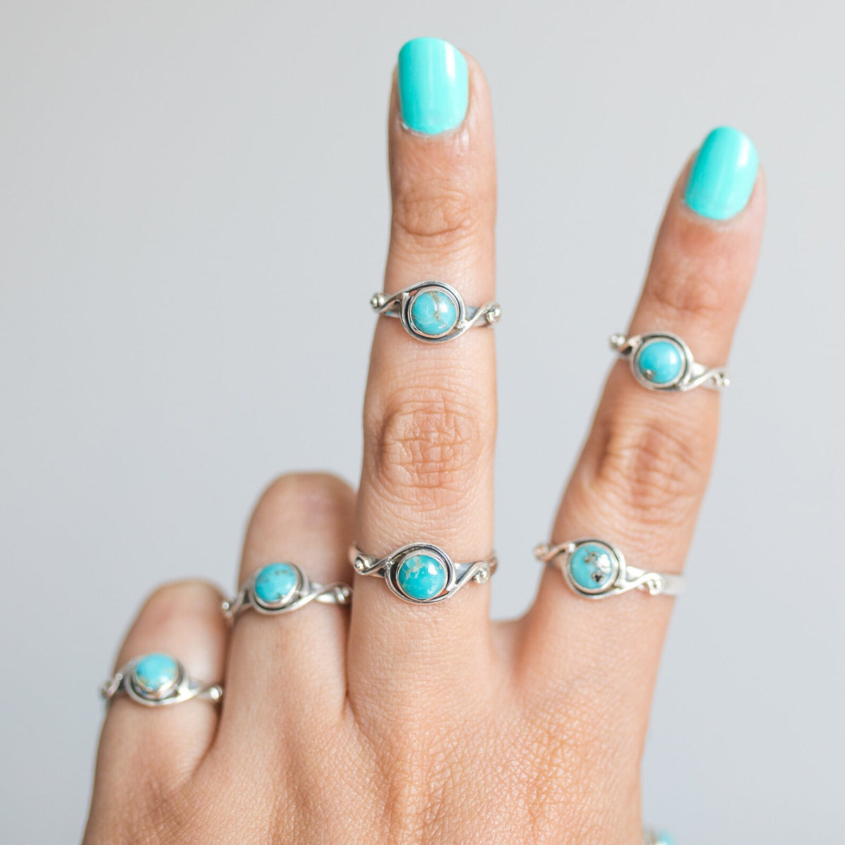 Round Turquoise Ring, Sterling Silver Ring
