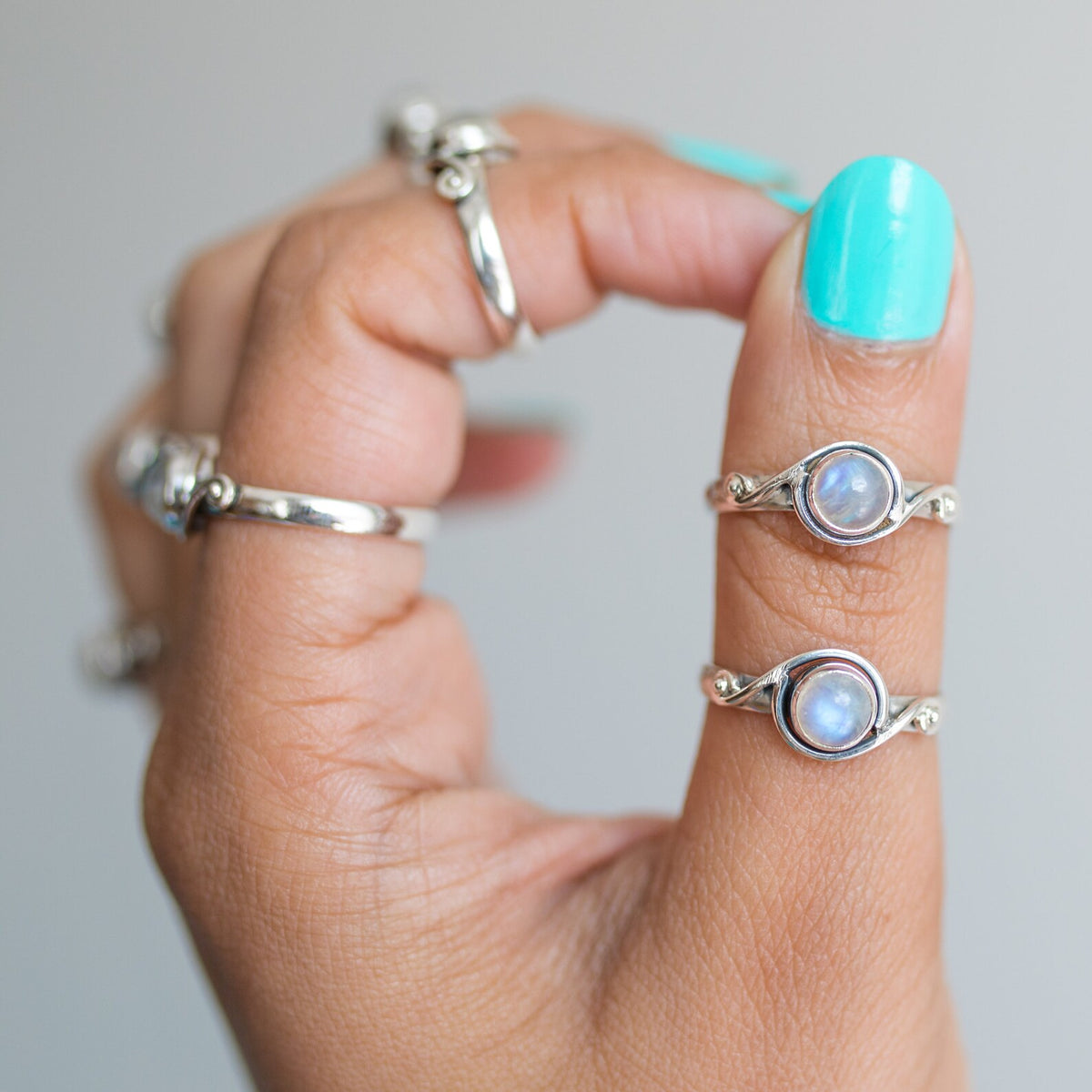 Round Stone Ring, Moonstone Crystal - Hippie Boho Ring