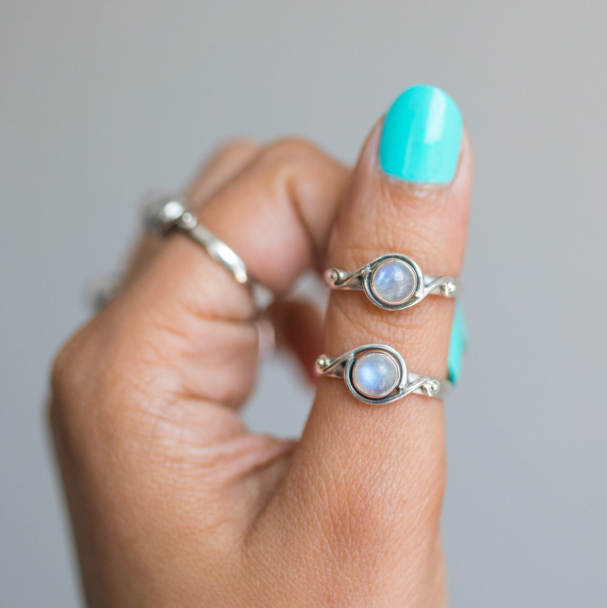 Round Stone Ring, Moonstone Crystal - Hippie Boho Ring