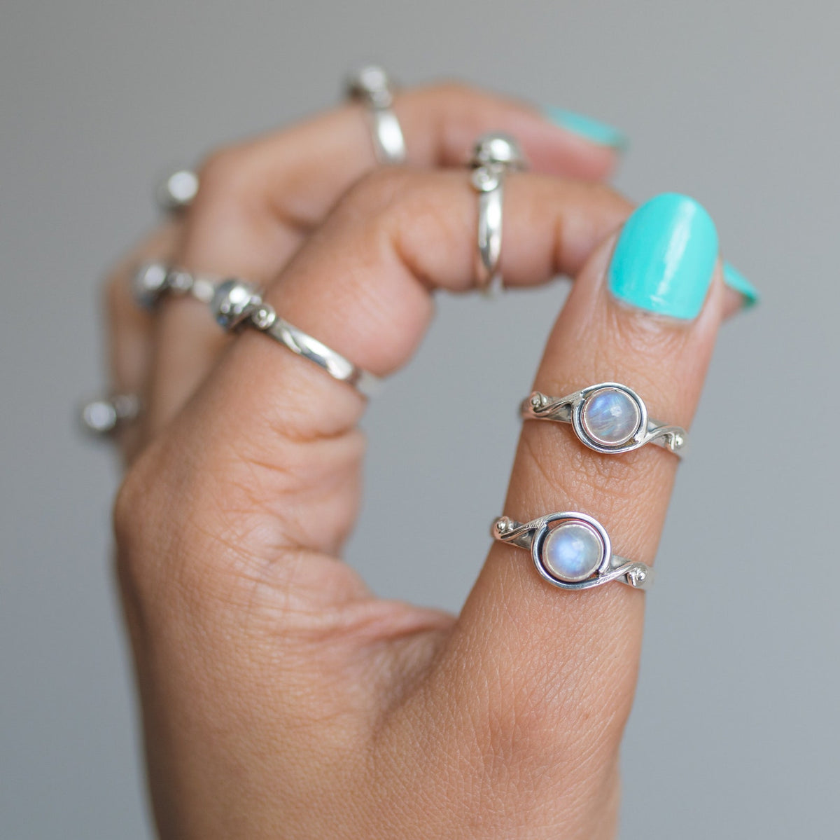 Round Stone Ring, Moonstone Crystal - Hippie Boho Ring