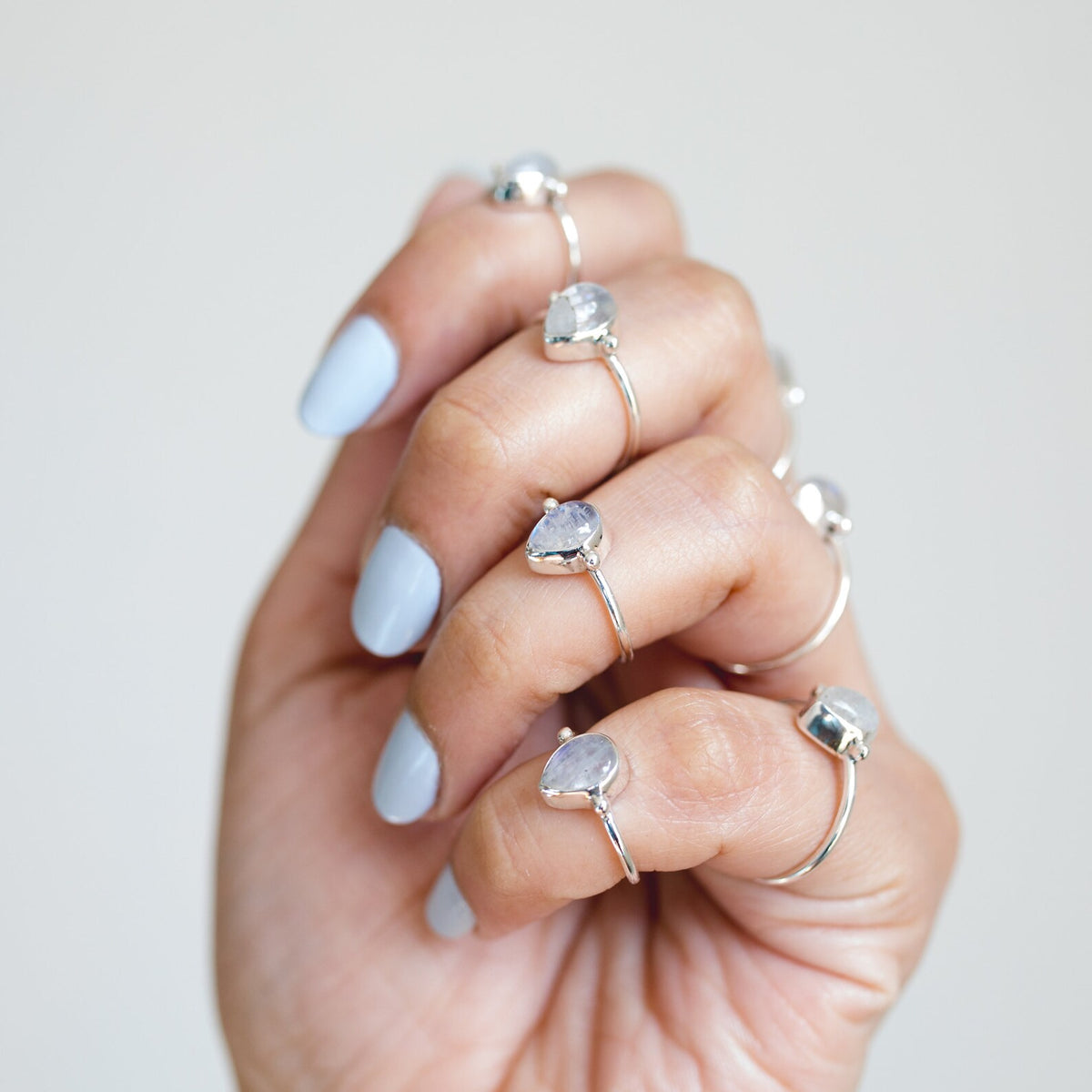Thin Silver Ring, Pear Moonstone Ring