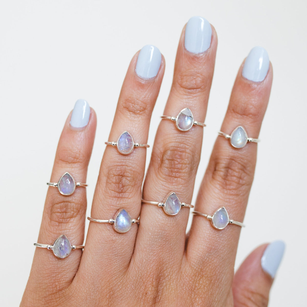 Thin Silver Ring, Pear Moonstone Ring