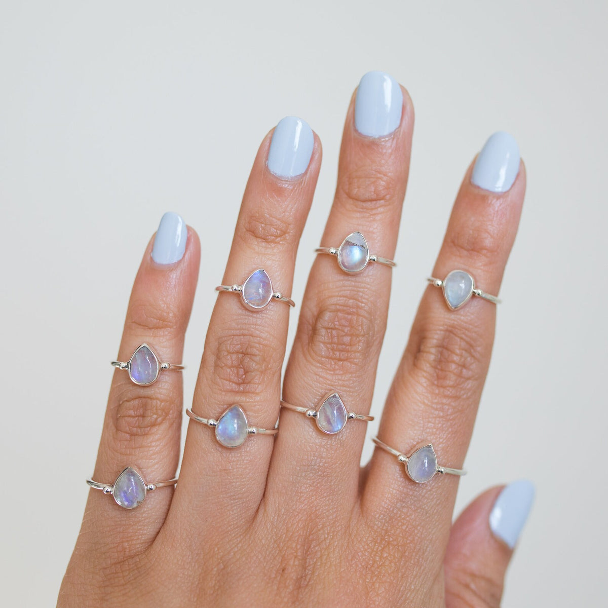 Thin Silver Ring, Pear Moonstone Ring