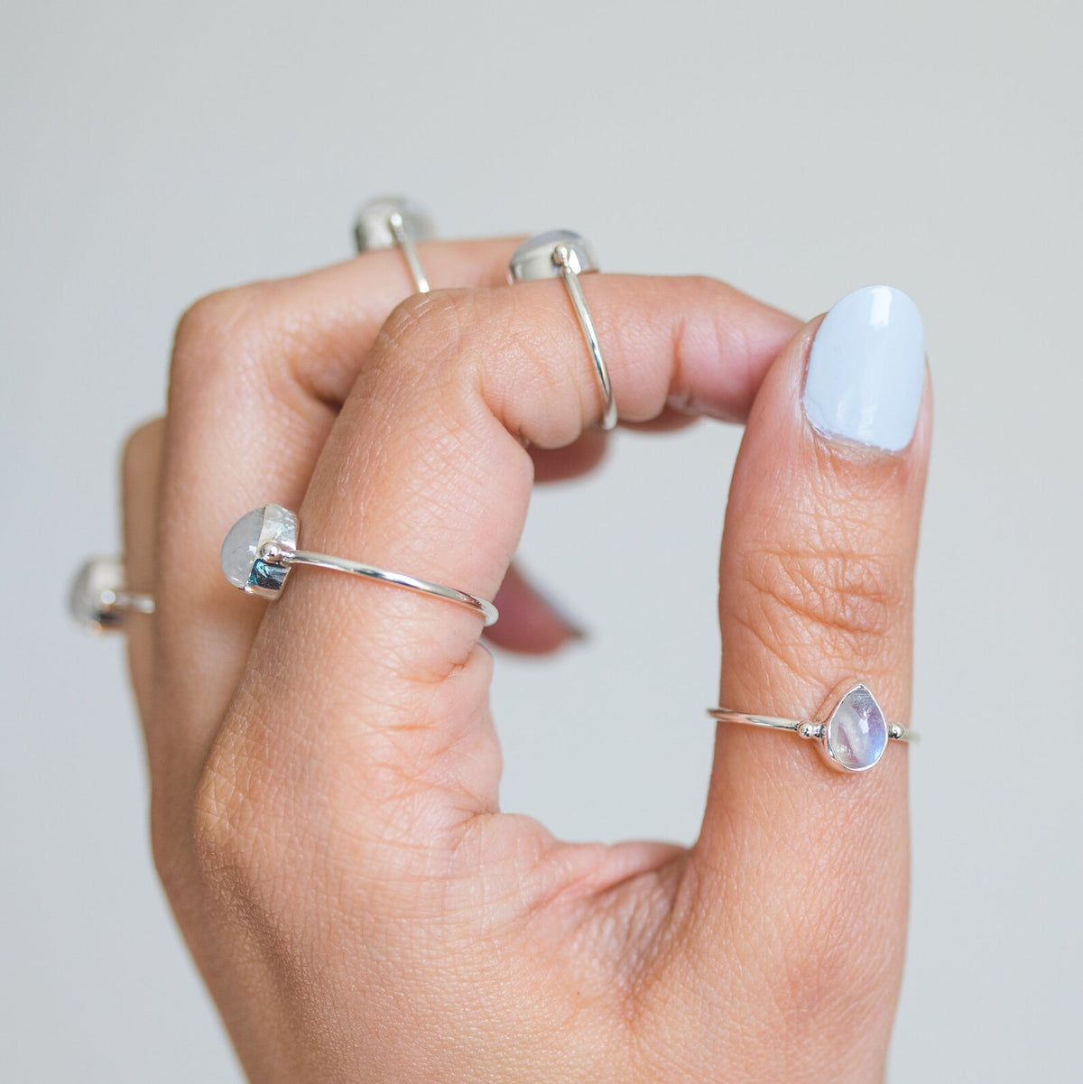Thin Silver Ring, Pear Moonstone Ring