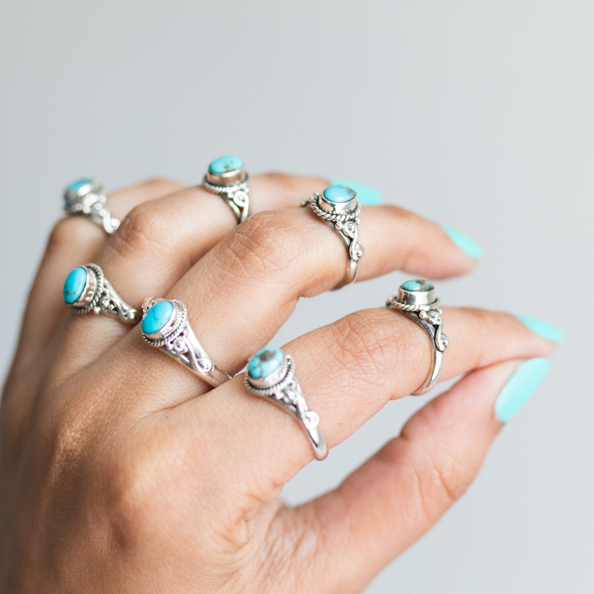 Oval Turquoise Ring, Forget Me Not Ring