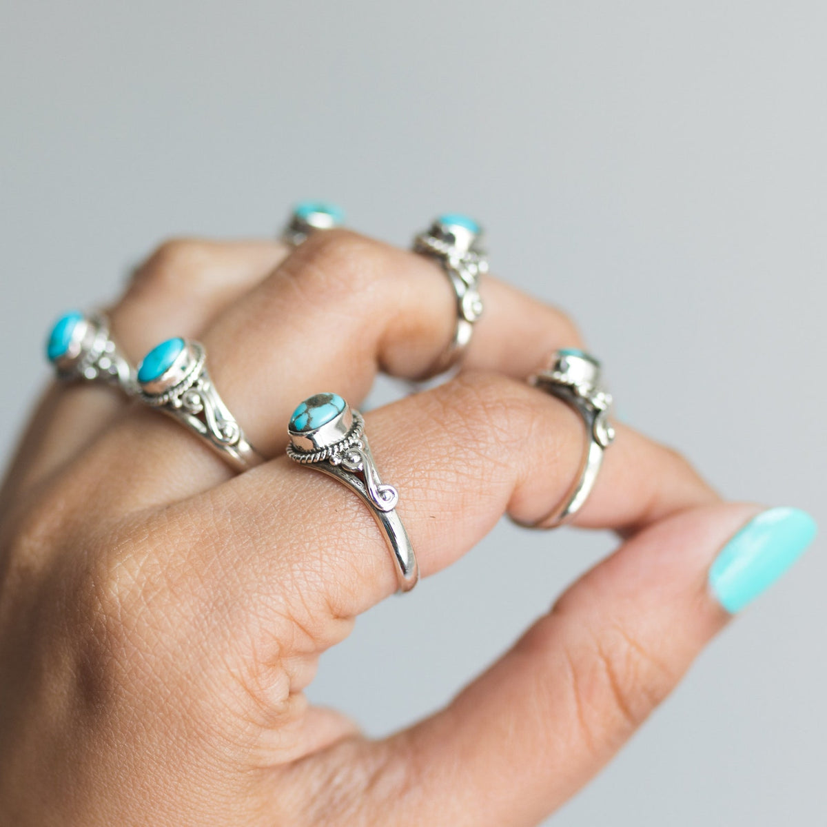 Oval Turquoise Ring, Forget Me Not Ring