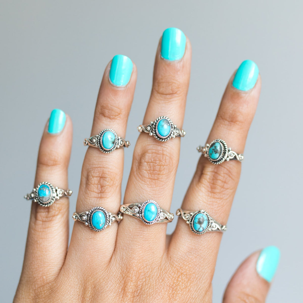 Oval Turquoise Ring, Forget Me Not Ring