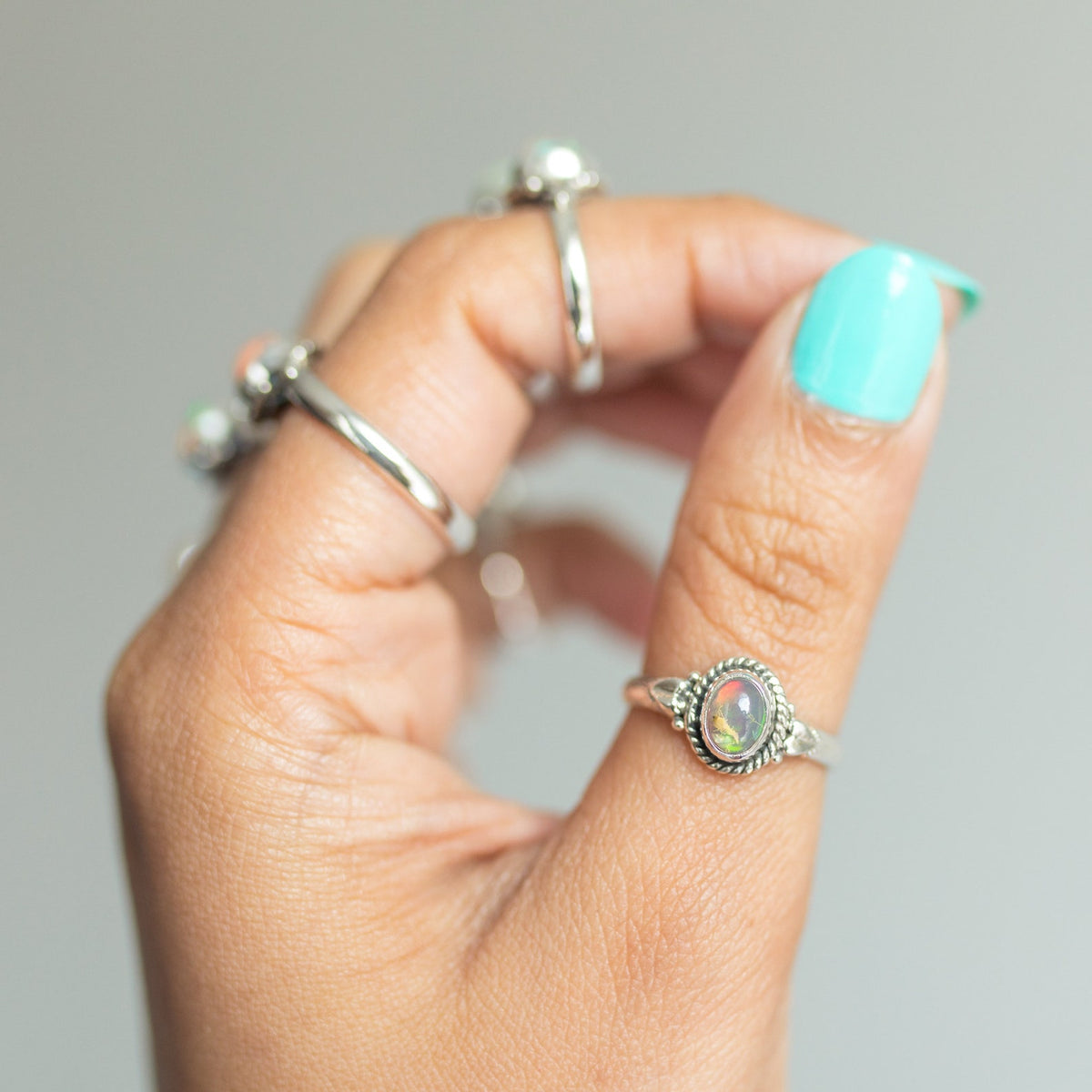 Opal Promise Ring, Opal Heart Ring