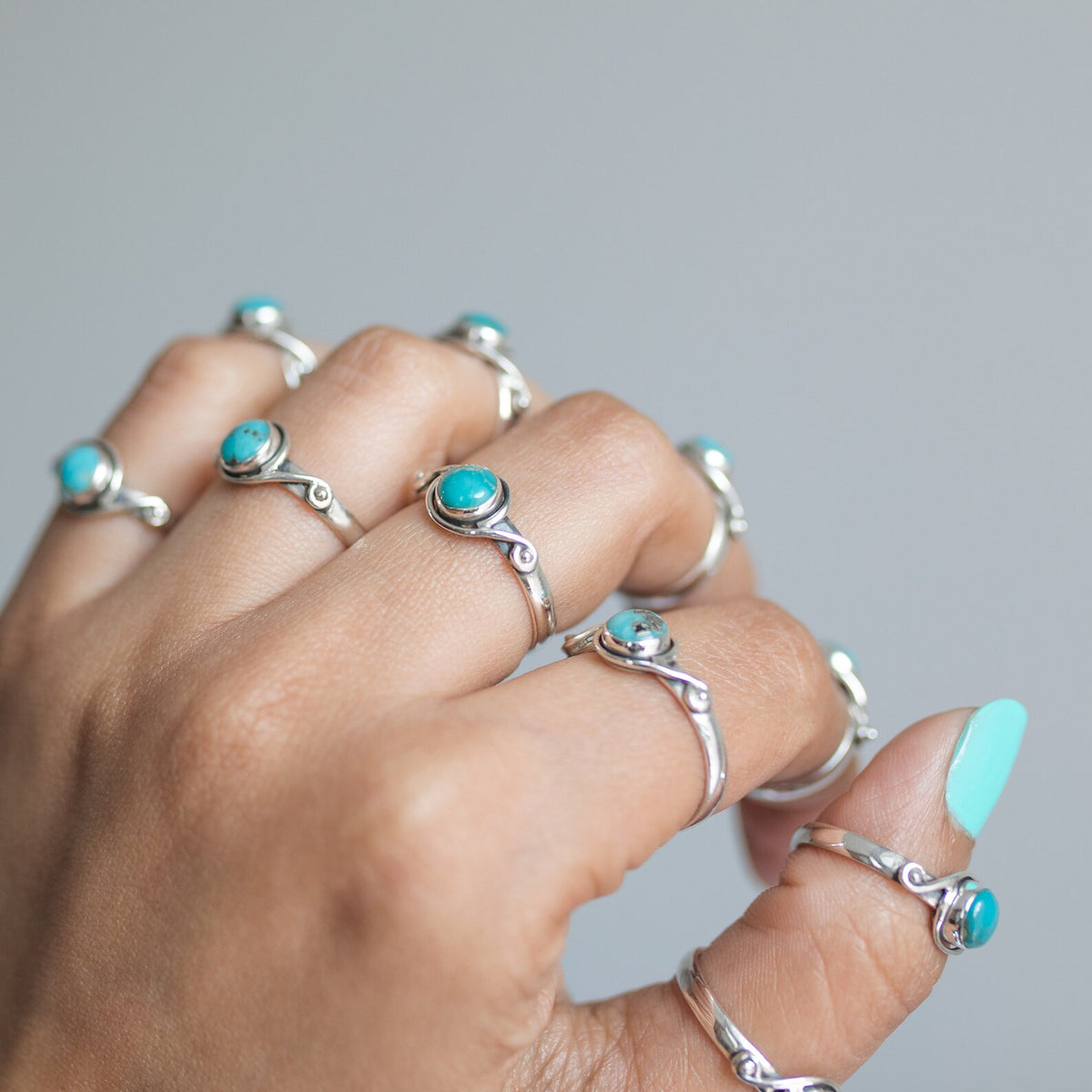 Round Turquoise Ring, Sterling Silver Ring