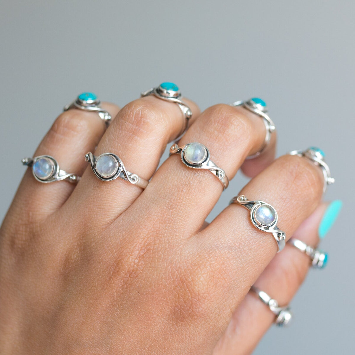 Round Stone Ring, Moonstone Crystal - Hippie Boho Ring