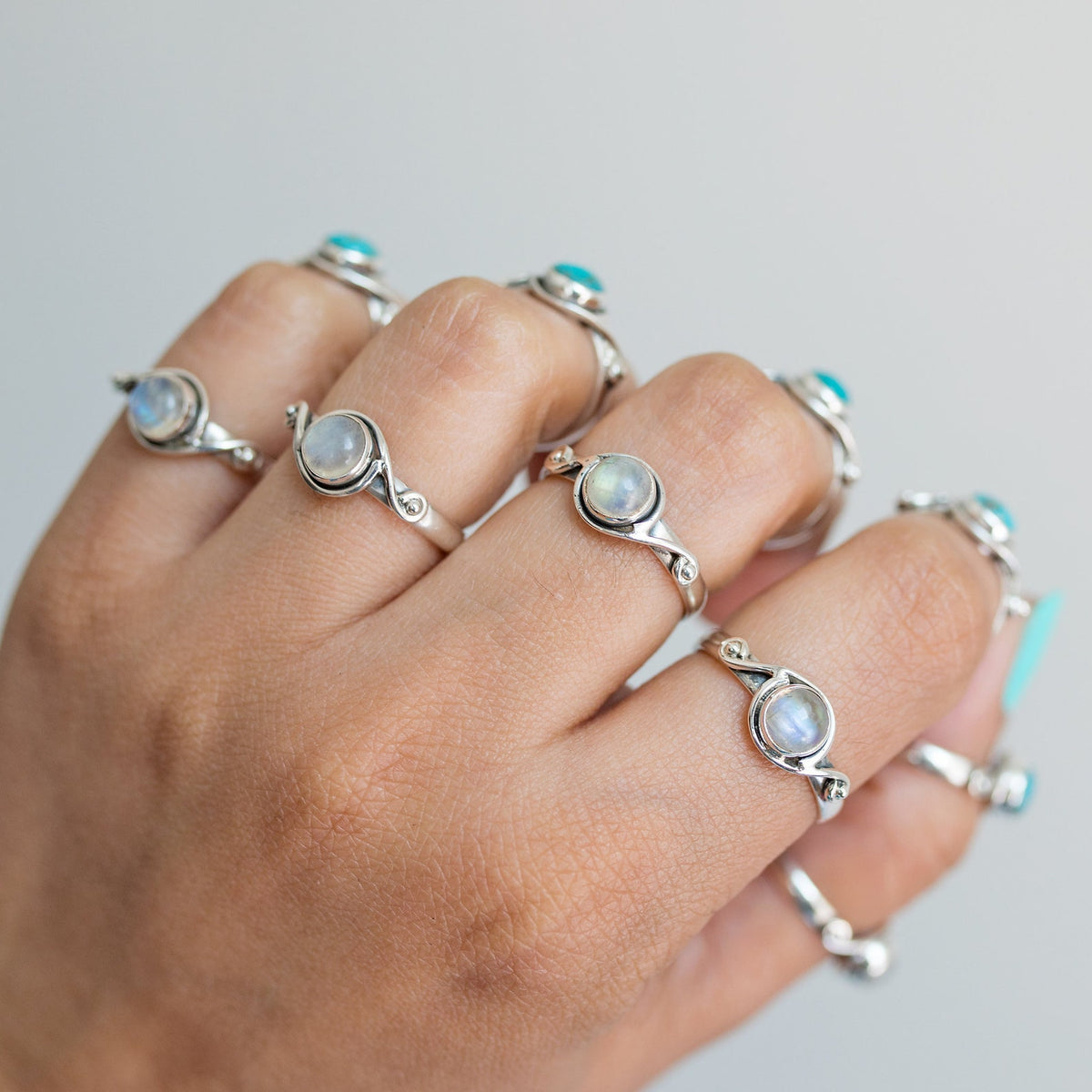 Round Stone Ring, Moonstone Crystal - Hippie Boho Ring