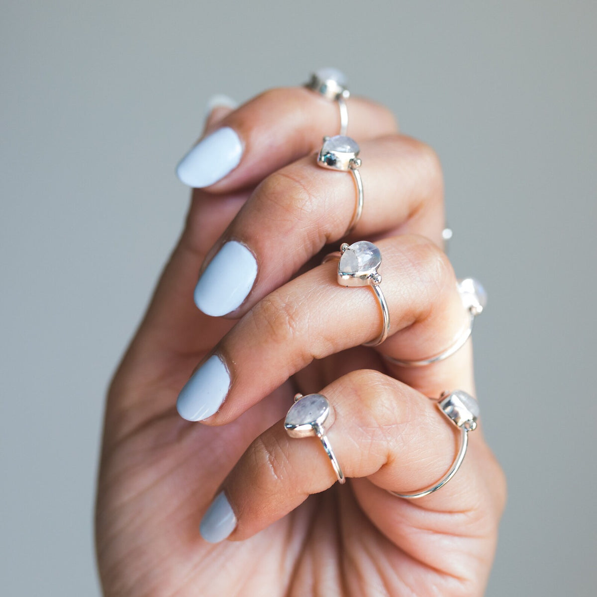 Thin Silver Ring, Pear Moonstone Ring