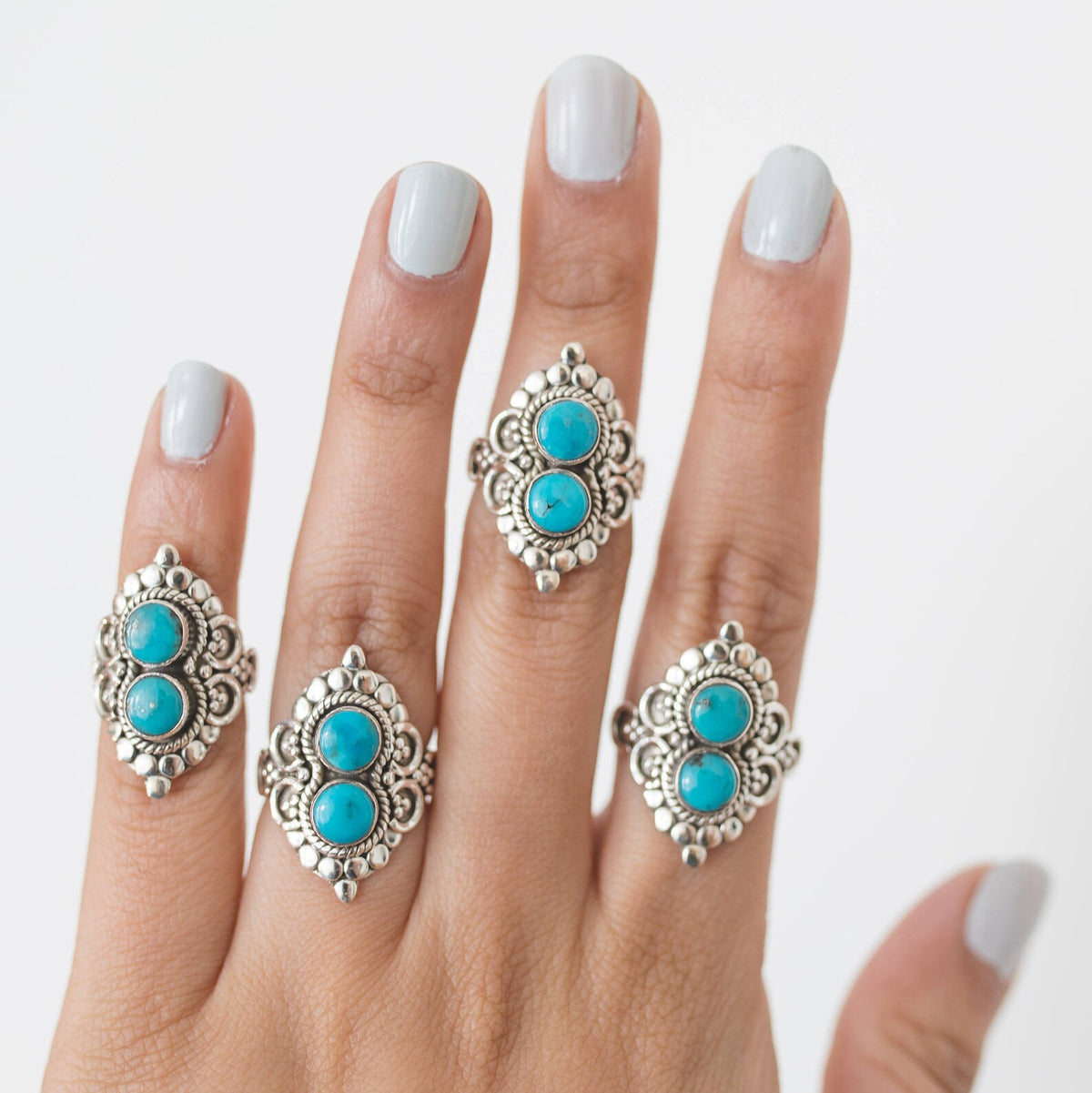Turquoise Boho Ring, Silver Cocktail Ring