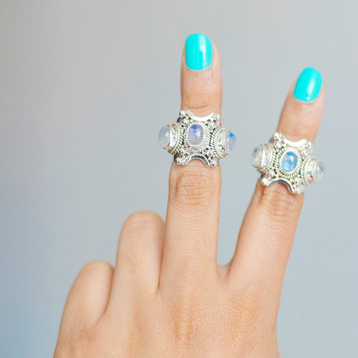 Art Deco Moonstone Ring, Triple Moonstone Ring