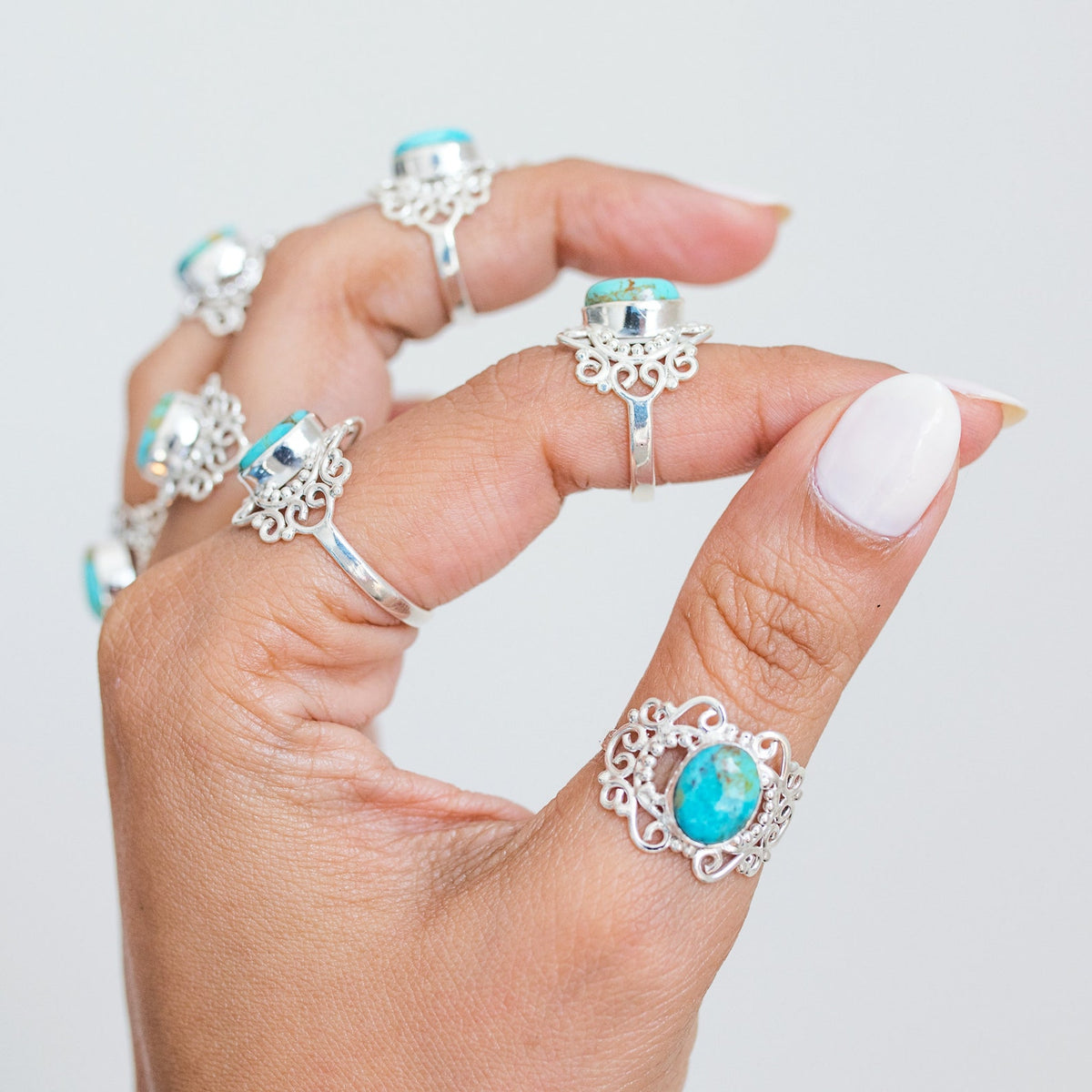 Turquoise Boho Ring, Ornate Silver Ring