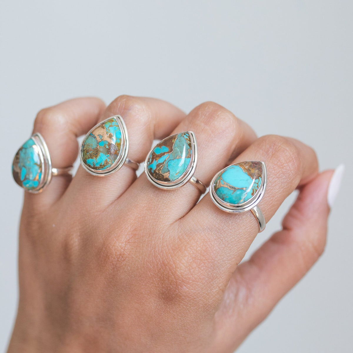 Pear Turquoise Ring, Copper Turquoise Boho Ring