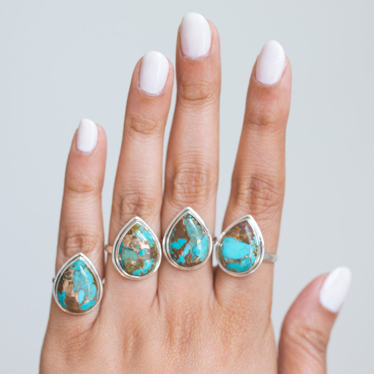 Pear Turquoise Ring, Copper Turquoise Boho Ring