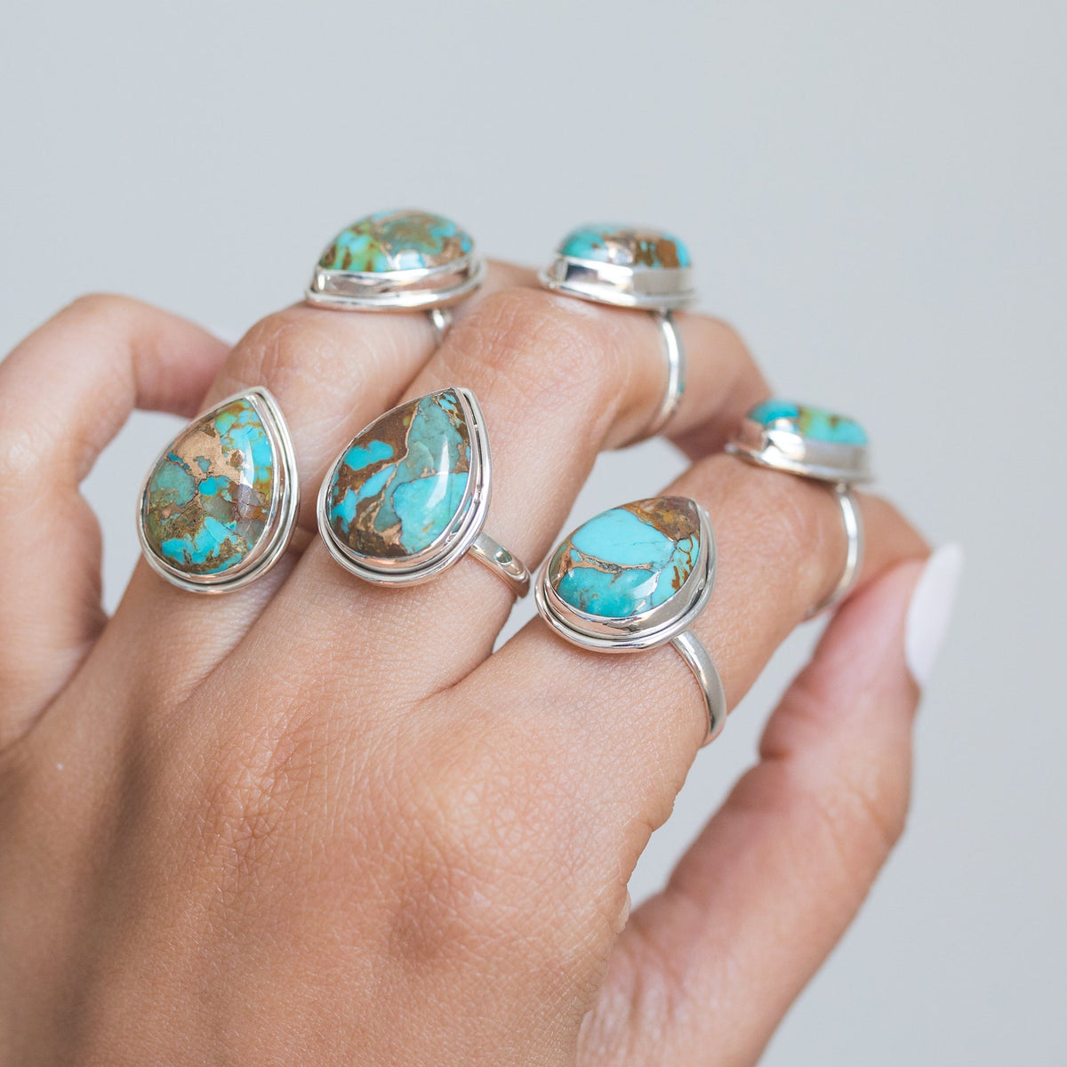 Pear Turquoise Ring, Copper Turquoise Boho Ring
