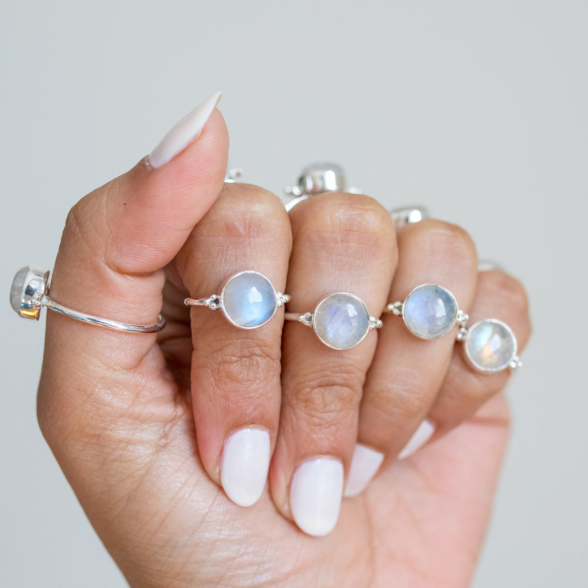 Round Moonstone Ring, Delicate Silver Ring