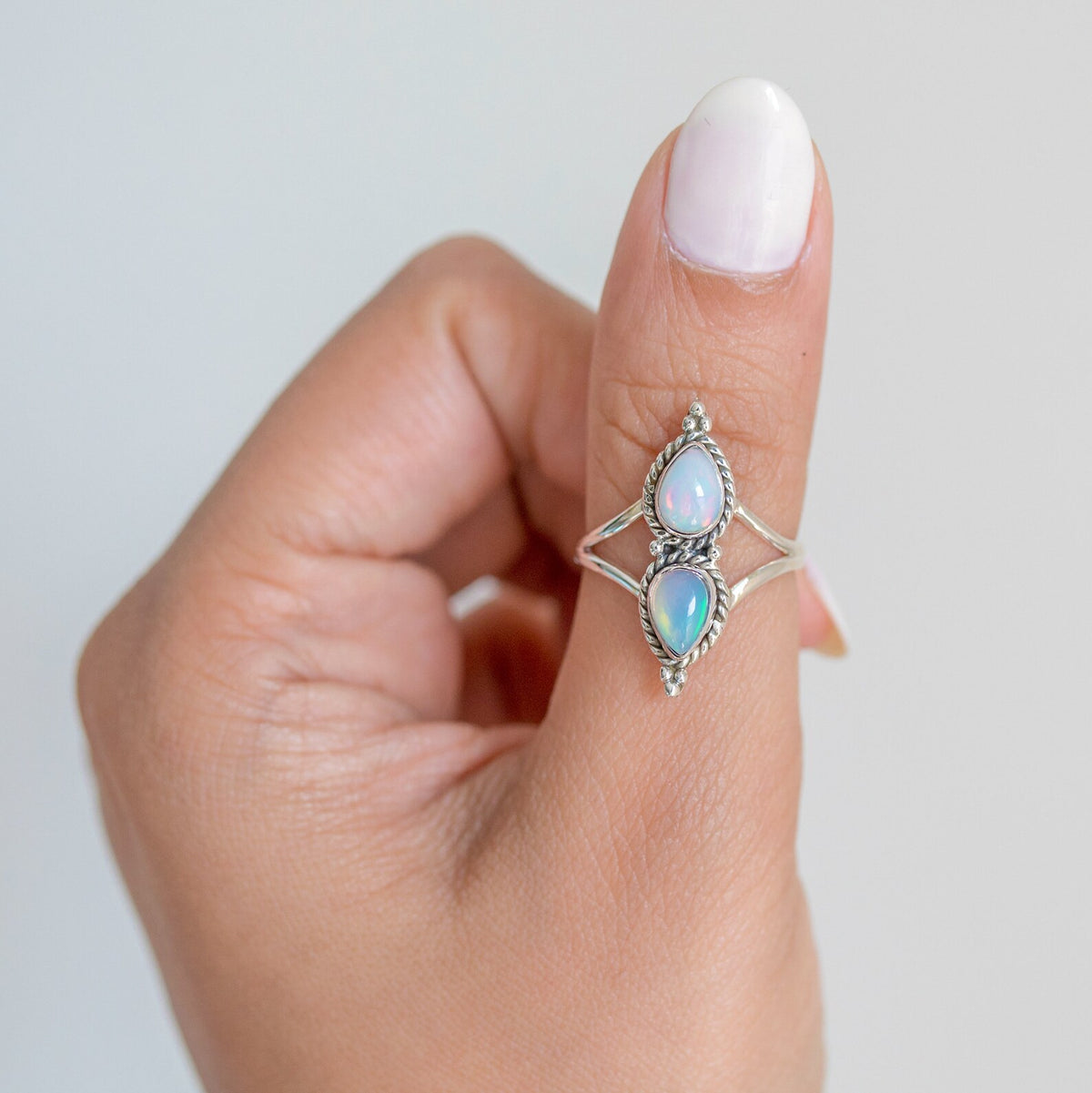 Natural Opal Ring, Teardrop Fire Opal Ring, Opal Gemstone Ring