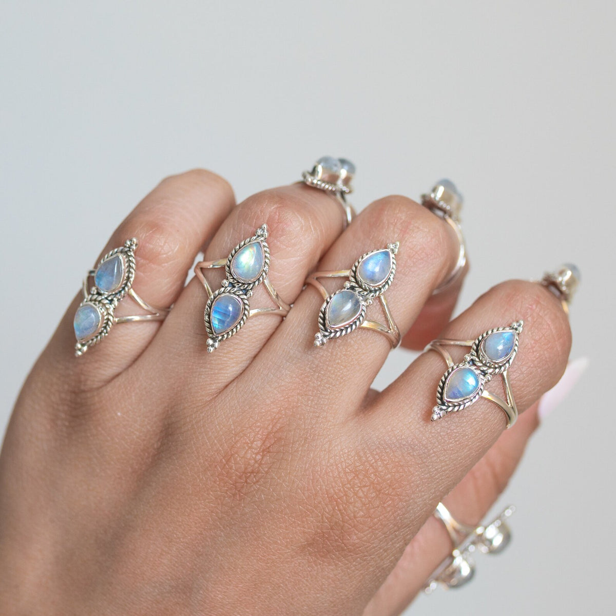 Teardrop Stone Ring, Boho Moonstone Ring